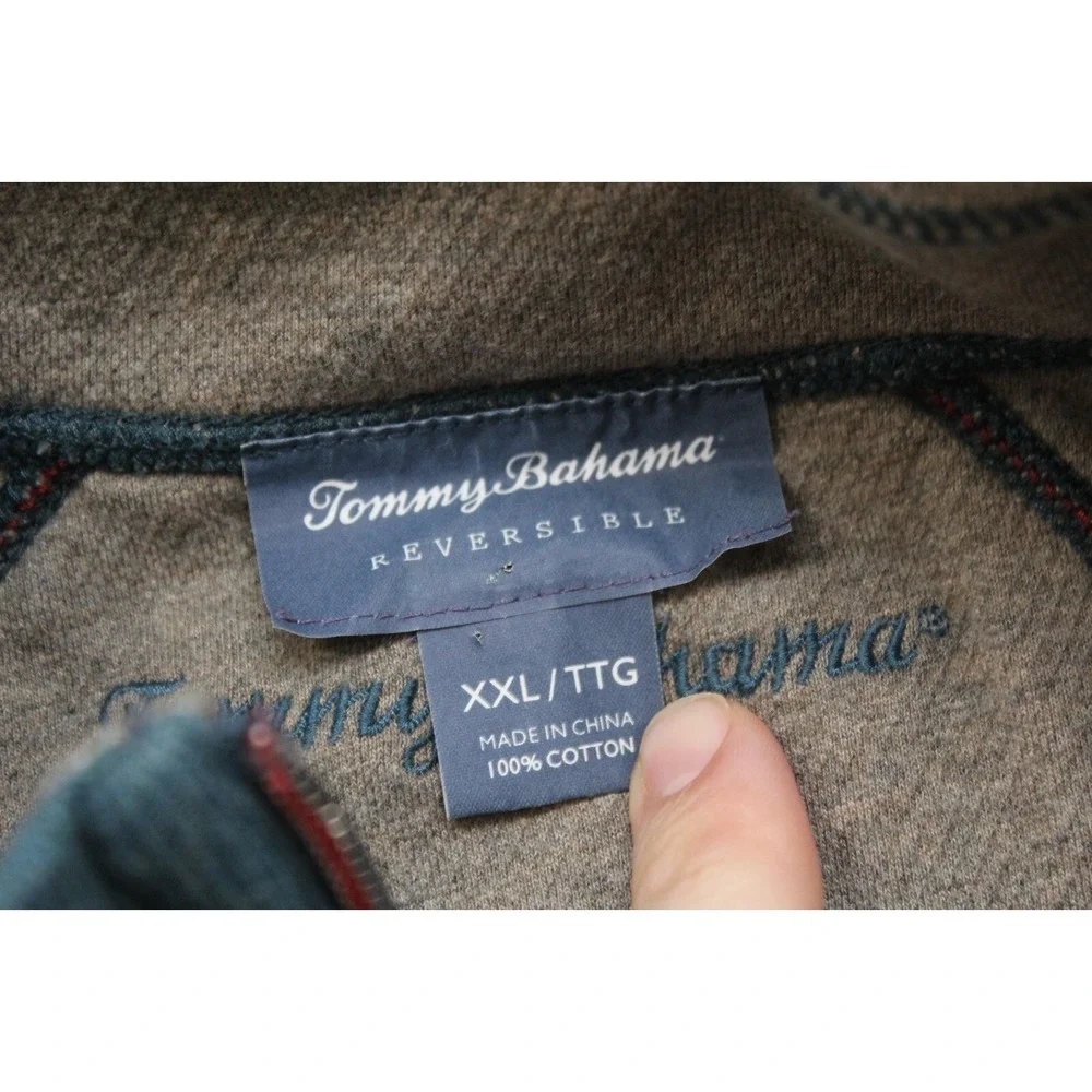Tommy Bahama Reversible Full‎ Zip Sweater Blue / Gray Long Sleeve Mens 2XL XXL